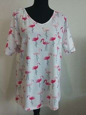 White Flamingo Print Short Sleeve Tee